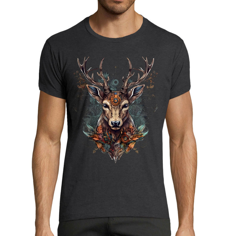 T-shirt homme fit gris anthracite chiné Psyche Deer (Animaux)