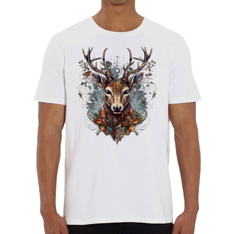 T-shirt homme coton bio blanc Psyche Deer (Animaux)
