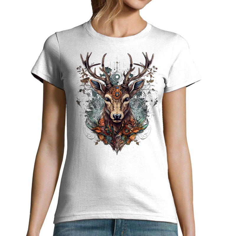 T-shirt femme blanc Psyche Deer (Animaux)