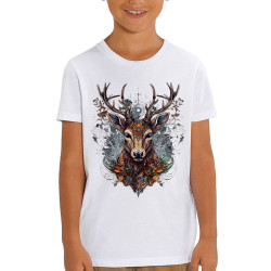 T-shirt enfant coton bio blanc Psyche Deer (Animaux)