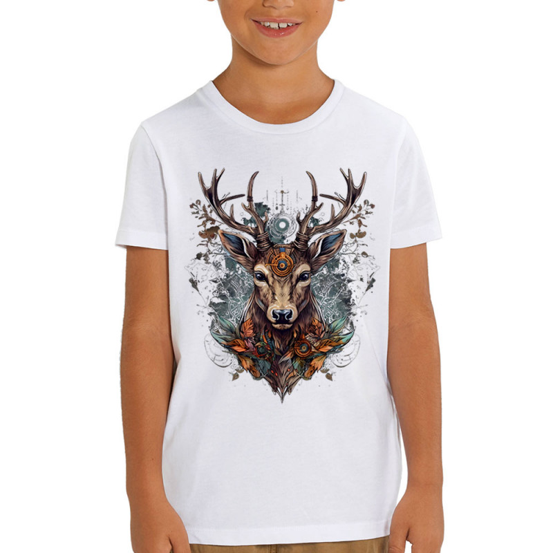 T-shirt enfant coton bio blanc Psyche Deer (Animaux)