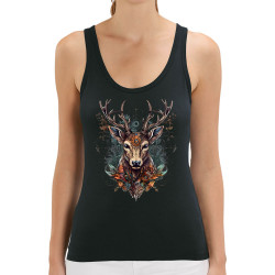 Débardeur femme coton bio noir Psyche Deer (Animaux)