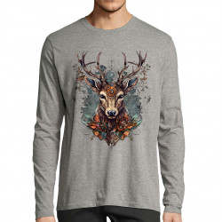 T-shirt homme manches longues gris chiné Psyche Deer (Animaux)