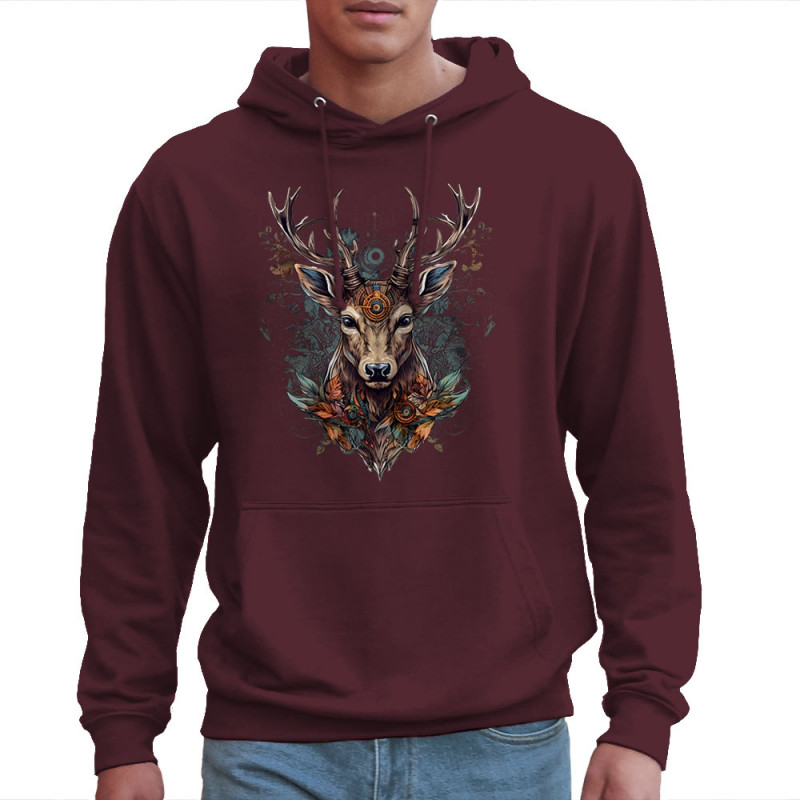 Sweat homme à capuche bordeaux Psyche Deer (Animaux)