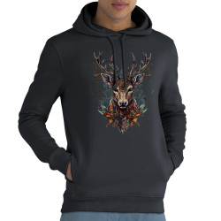 Sweat homme à capuche coton bio gris anthracite Psyche Deer (Animaux)