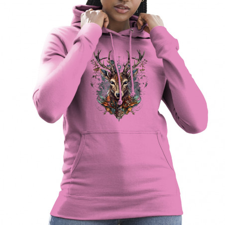 Sweat femme à capuche rose Psyche Deer (Animaux)