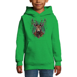 Sweat enfant à capuche vert prairie Psyche Deer (Animaux)