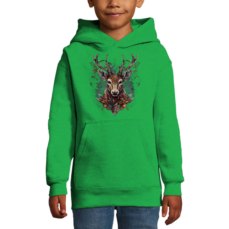 Sweat enfant à capuche vert prairie Psyche Deer (Animaux)
