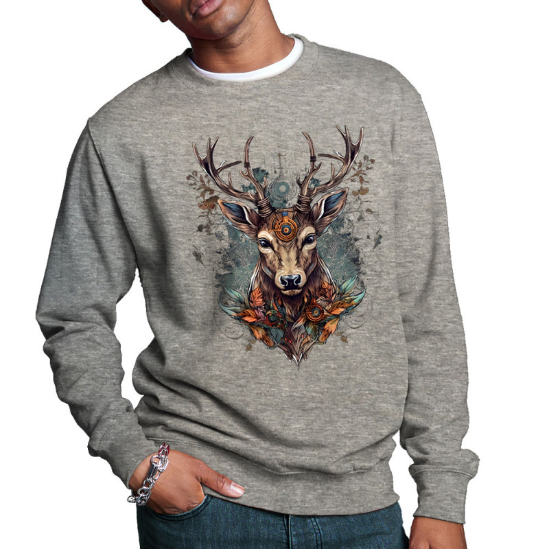 Sweat homme col rond gris chiné Psyche Deer (Animaux)