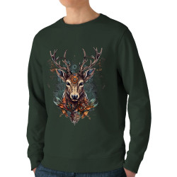 Sweat homme bio col rond vert foncé Psyche Deer (Animaux)