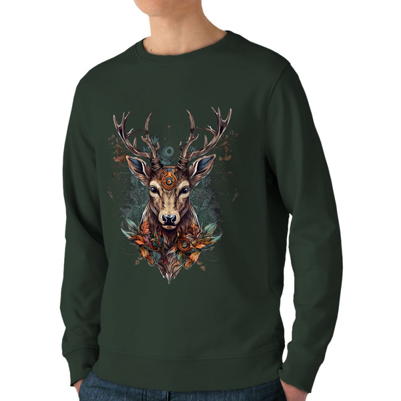 Sweat homme bio col rond vert foncé Psyche Deer (Animaux)