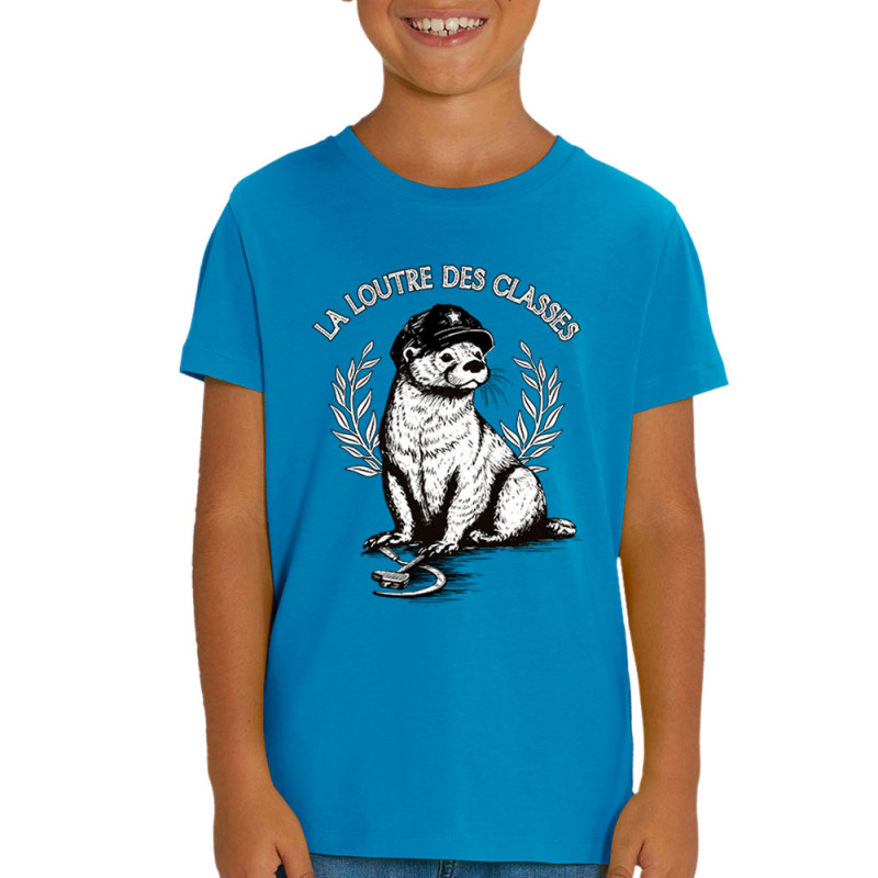 T-shirt enfant coton bio bleu azur La loutre des classes (Gondrax,Les Bébêtes,Animaux,Humour)