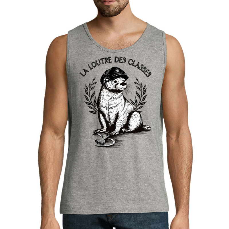 Débardeur homme gris chiné La loutre des classes (Gondrax,Les Bébêtes,Animaux,Humour)
