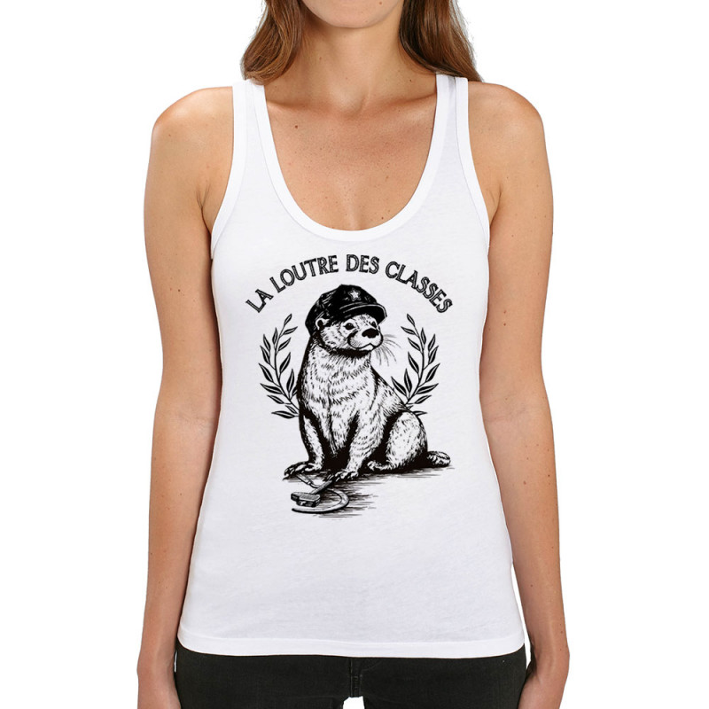 Débardeur femme coton bio blanc La loutre des classes (Gondrax,Les Bébêtes,Animaux,Humour)