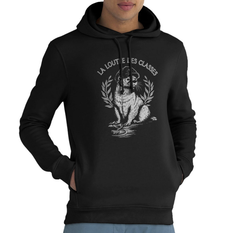 Sweat homme à capuche coton bio noir La loutre des classes (Gondrax,Les Bébêtes,Animaux,Humour)