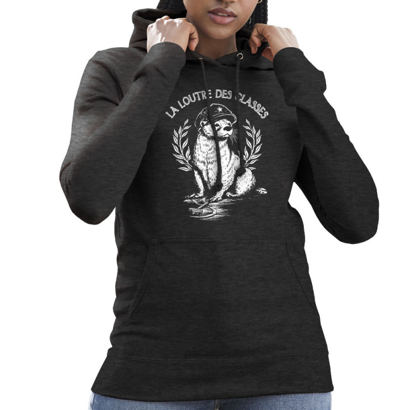 Sweat femme à capuche gris anthracite La loutre des classes (Gondrax,Les Bébêtes,Animaux,Humour)