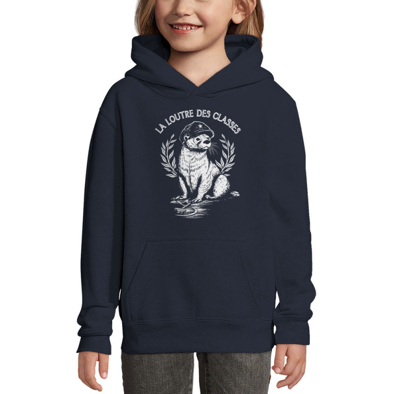 Sweat enfant à capuche bleu marine La loutre des classes (Gondrax,Les Bébêtes,Animaux,Humour)