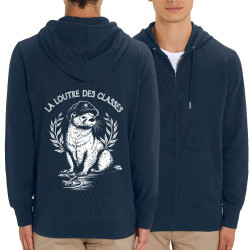 Sweat homme zippé à capuche coton bio bleu marine La loutre des classes (Gondrax,Les Bébêtes,Animaux,Humour)