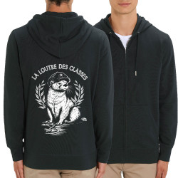 Sweat homme zippé à capuche coton bio noir La loutre des classes (Gondrax,Les Bébêtes,Animaux,Humour)