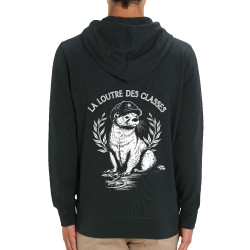 Sweat homme zippé à capuche coton bio noir La loutre des classes (Gondrax,Les Bébêtes,Animaux,Humour)