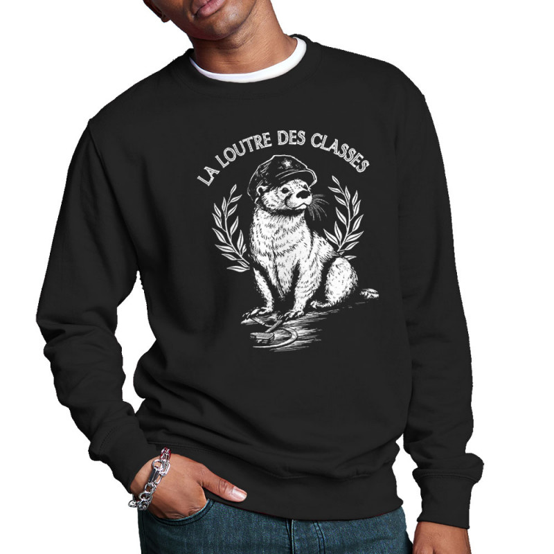 Sweat homme col rond noir La loutre des classes (Gondrax,Les Bébêtes,Animaux,Humour)