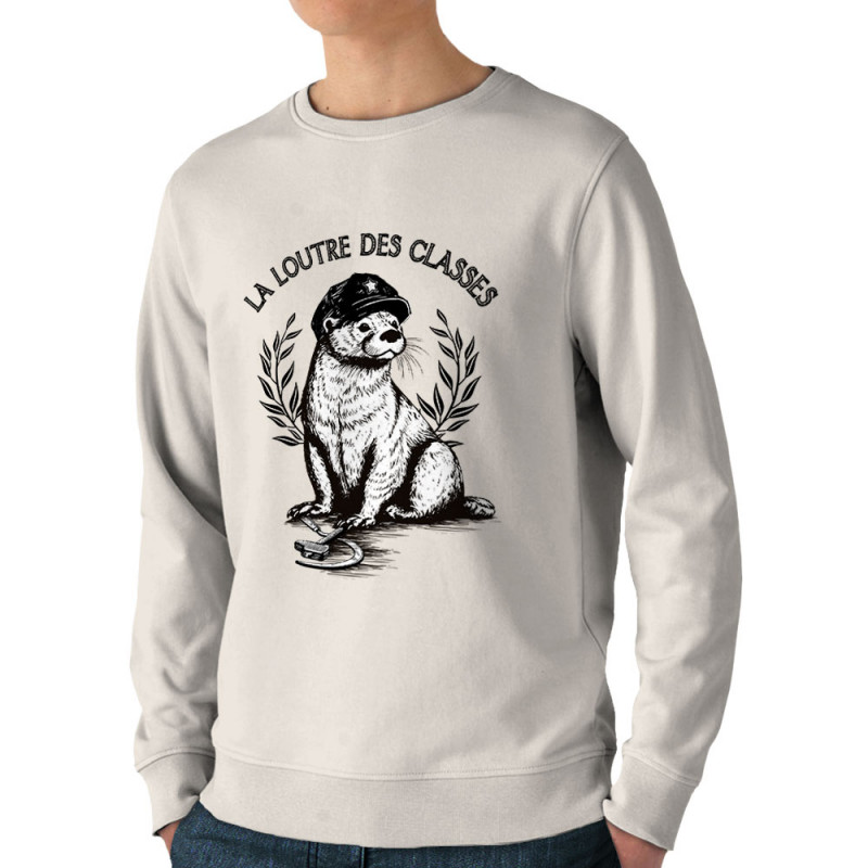 Sweat homme bio col rond naturel La loutre des classes (Gondrax,Les Bébêtes,Animaux,Humour)