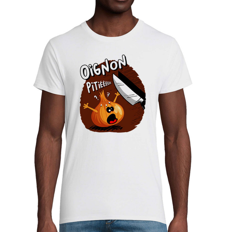 T-shirt homme coton bio blanc Oignon pitié (Gondrax,Humour,Fruits & Légumes)