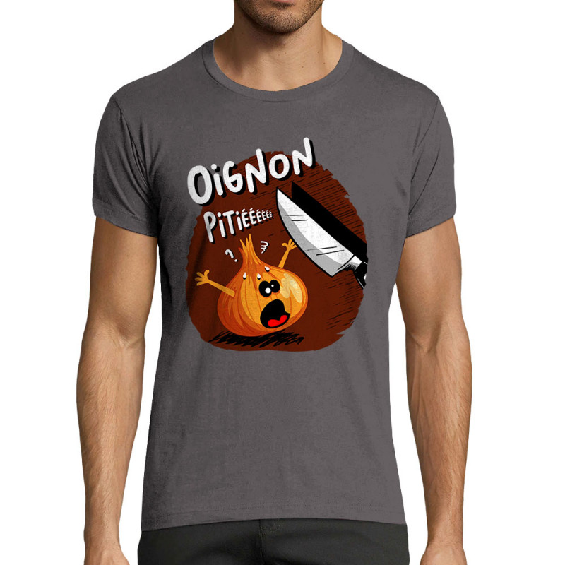 T-shirt homme fit gris foncé Oignon pitié (Gondrax,Humour,Fruits & Légumes)