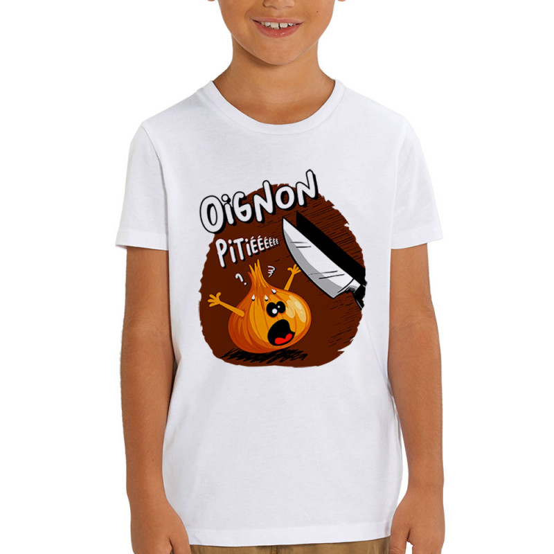 T-shirt enfant coton bio blanc Oignon pitié (Gondrax,Humour,Fruits & Légumes)