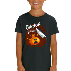 T-shirt enfant coton bio noir Oignon pitié (Gondrax,Humour,Fruits & Légumes)