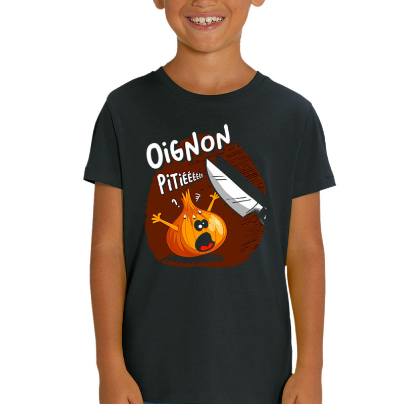 T-shirt enfant coton bio noir Oignon pitié (Gondrax,Humour,Fruits & Légumes)