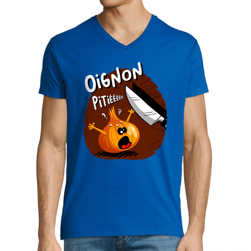 T-shirt homme col V bleu royal Oignon pitié (Gondrax,Humour,Fruits & Légumes)