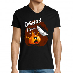T-shirt homme col V noir Oignon pitié (Gondrax,Humour,Fruits & Légumes)
