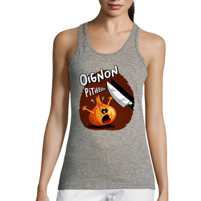 Débardeur femme gris chiné Oignon pitié (Gondrax,Humour,Fruits & Légumes)
