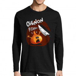 T-shirt homme manches longues noir Oignon pitié (Gondrax,Humour,Fruits & Légumes)