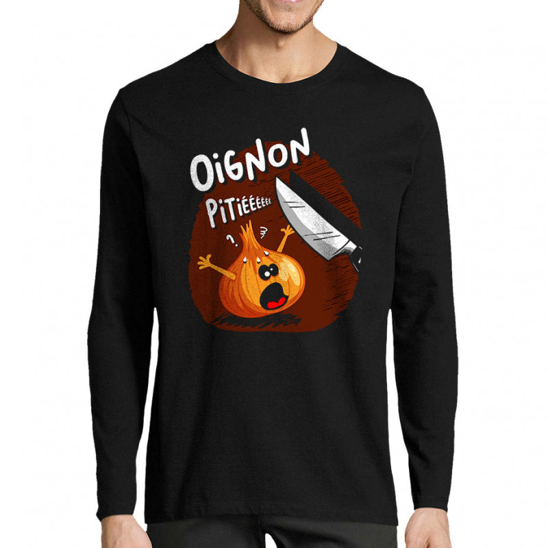 T-shirt homme manches longues noir Oignon pitié (Gondrax,Humour,Fruits & Légumes)