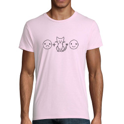 T-shirt homme coton bio rose pale Chat plus smiley (Gondrax,Slogans Débiles,Chats,Animaux)