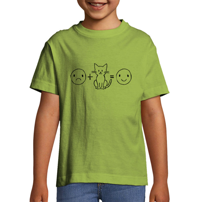 T-shirt enfant vert pomme Chat plus smiley (Gondrax,Slogans Débiles,Chats,Animaux)