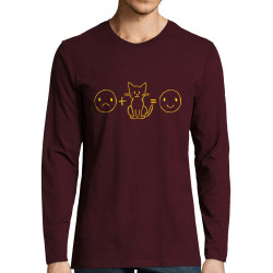 T-shirt homme manches longues bordeaux Chat plus smiley (Gondrax,Slogans Débiles,Chats,Animaux)