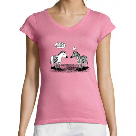 T-shirt femme col V "Zèbres...