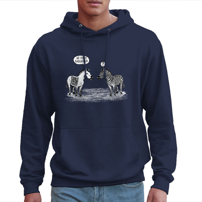 Sweat homme à capuche bleu marine Zèbres évolution (Gondrax,Humour,Animaux)