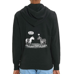 Sweat femme zippé à capuche coton bio noir Zèbres évolution (Gondrax,Humour,Animaux)