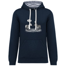 Sweat capuche à motifs unisexe bleu marine et marinière Zèbres évolution (Gondrax,Humour,Animaux)