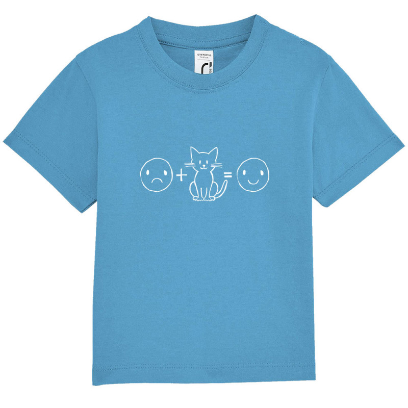 T-shirt bébé bleu azur Chat plus smiley (Gondrax,Slogans Débiles,Chats,Animaux)