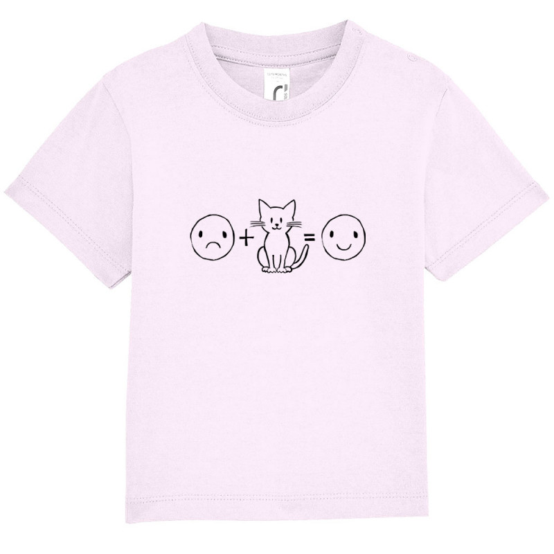 T-shirt bébé rose pale Chat plus smiley (Gondrax,Slogans Débiles,Chats,Animaux)