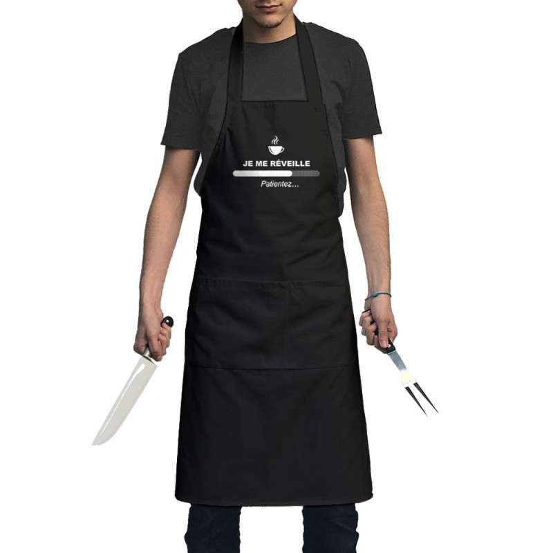 Tablier unisexe noir Je me réveille café (Gondrax,Humour,Jeux Vidéo / Geek,Fruits & Légumes,Paresse)
