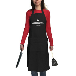 Tablier unisexe noir Je me réveille café (Gondrax,Humour,Jeux Vidéo / Geek,Fruits & Légumes,Paresse)
