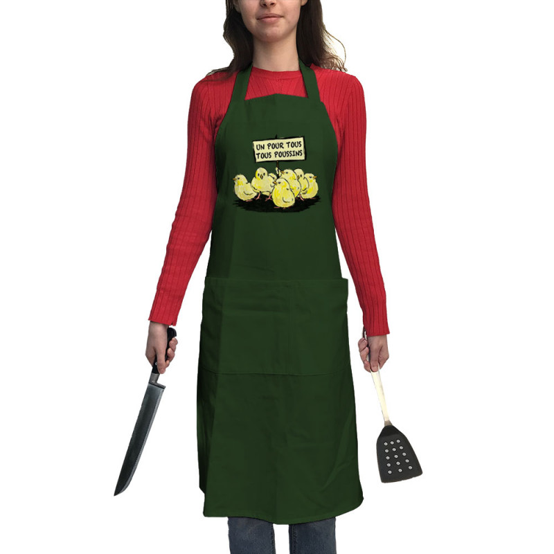 Tablier unisexe vert bouteillle Un pour tous Tous poussins (Gondrax,Animaux,Slogans Débiles)