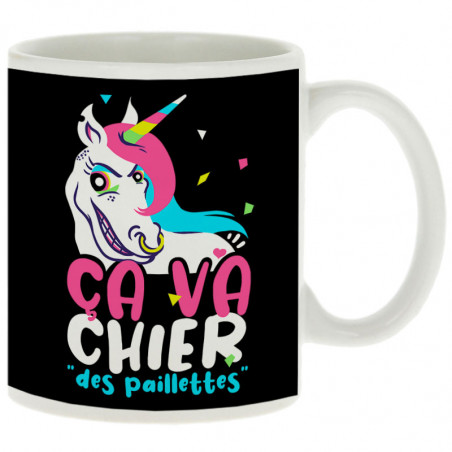 Mug blanc Ca va chier des paillettes 2 (Zewa,Animaux,Humour)