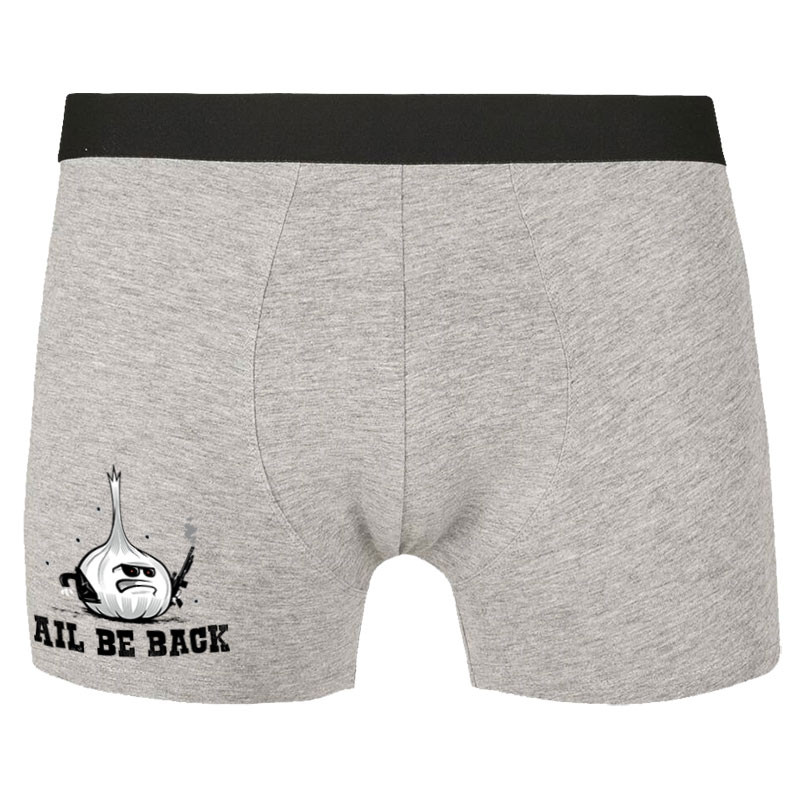 Caleçon boxer homme gris chiné Ail Be Back (Ted Boundy,Fruits & Légumes,Humour)